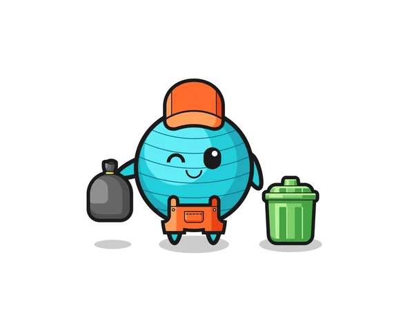 Mascot Cute Exercise Ball Garbage Collector Cute Design — Stok Vektör