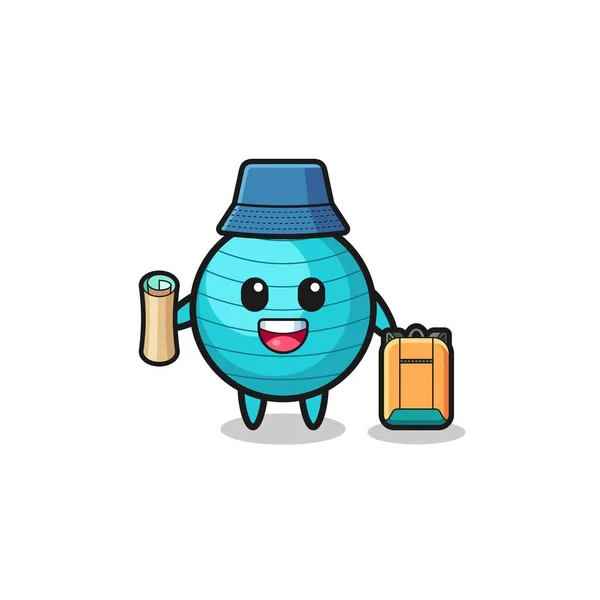 Exercise Ball Mascot Character Hiker Cute Design — Vettoriale Stock