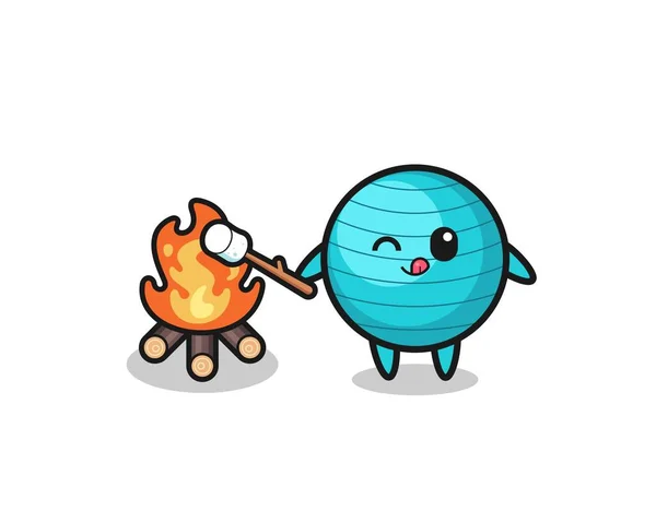 Exercise Ball Character Burning Marshmallow Cute Design — Wektor stockowy