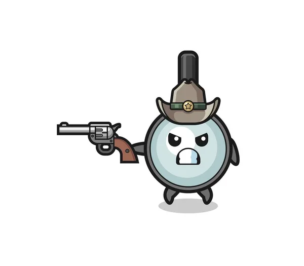 Magnifying Glass Cowboy Shooting Gun Cute Design — Stockvector