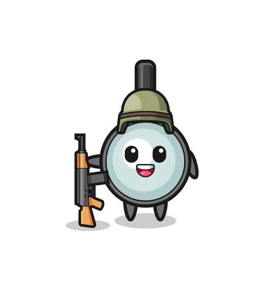 Cute Magnifying Glass Mascot Soldier Cute Design — 스톡 벡터
