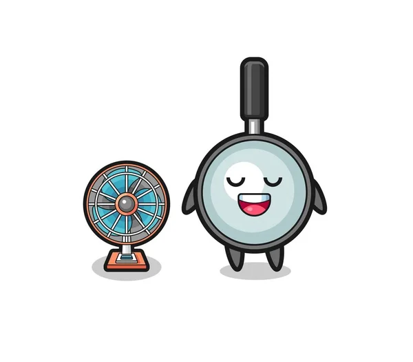 Cute Magnifying Glass Standing Front Fan Cute Design — Image vectorielle