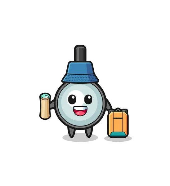 Magnifying Glass Mascot Character Hiker Cute Design — Vettoriale Stock