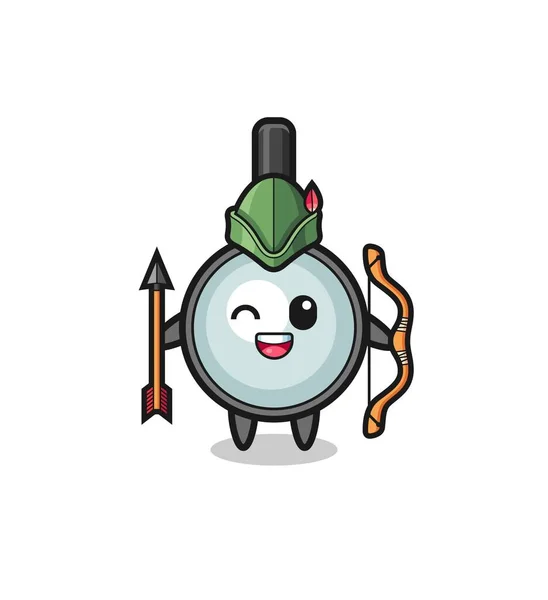 Magnifying Glass Cartoon Medieval Archer Mascot Cute Design — Stockový vektor