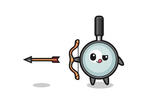 Illustration Magnifying Glass Character Doing Archery Cute Design — Wektor stockowy