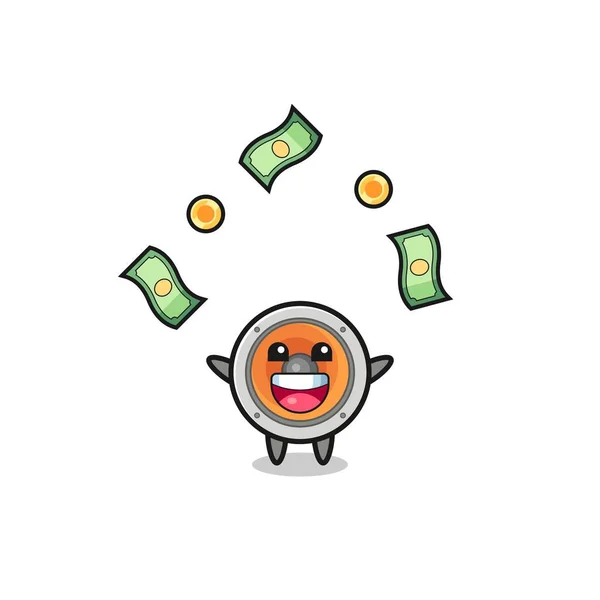 Illustration Loudspeaker Catching Money Falling Sky Cute Design — Stok Vektör