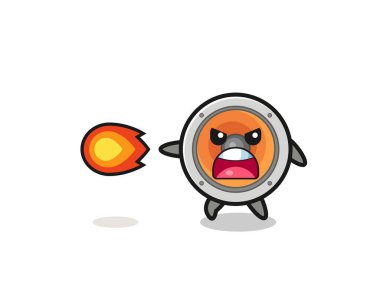 cute loudspeaker mascot is shooting fire power , cute design