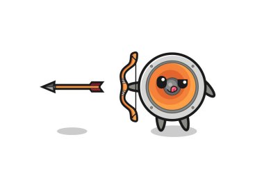 illustration of loudspeaker character doing archery , cute design