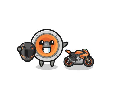 cute loudspeaker cartoon as a motorcycle racer , cute design