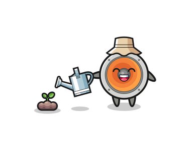 cute loudspeaker is watering plant seeds , cute design