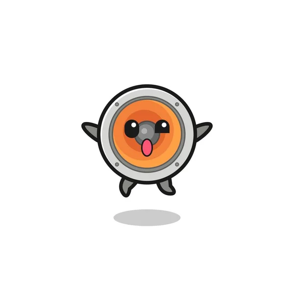 Loudspeaker Character Jumping Gesture Cute Design — Vetor de Stock