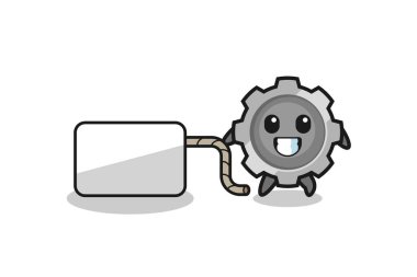 gear cartoon is pulling a banner , cute design