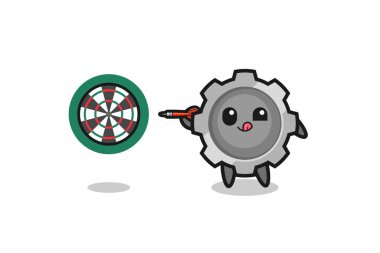 cute gear is playing dart , cute design