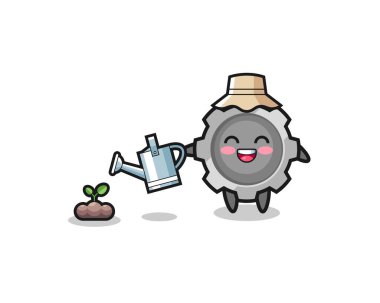 cute gear is watering plant seeds , cute design