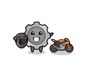 cute gear cartoon as a motorcycle racer , cute design