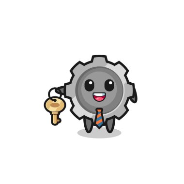 cute gear as a real estate agent mascot , cute design