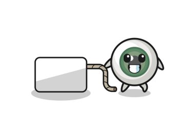 eyeball cartoon is pulling a banner , cute design