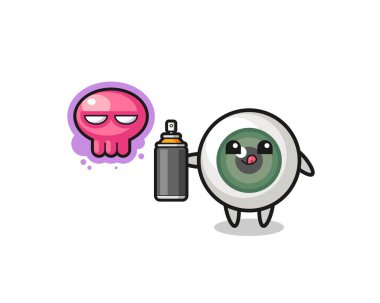 eyeball cartoon make a graffiti with a spray paint , cute design
