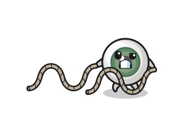 illustration of eyeball doing battle rope workout , cute design