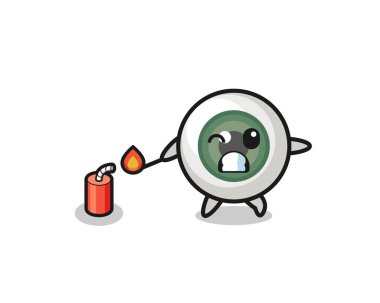 eyeball mascot illustration playing firecracker , cute design