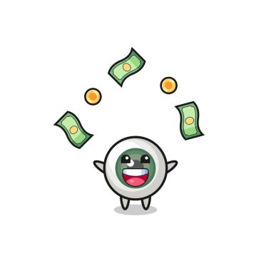 illustration of the eyeball catching money falling from the sky , cute design