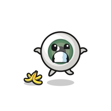 eyeball cartoon is slip on a banana peel , cute design