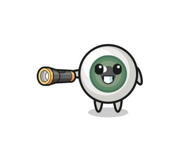 eyeball mascot holding flashlight , cute design