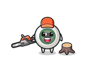 eyeball lumberjack character holding a chainsaw , cute design