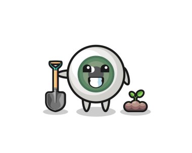 cute eyeball cartoon is planting a tree seed , cute design