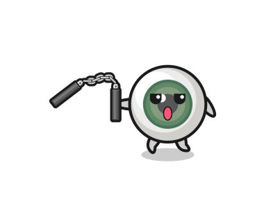cartoon of eyeball using nunchaku , cute design
