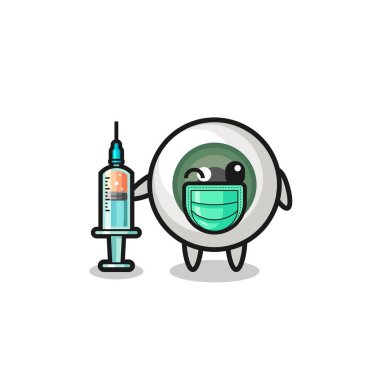 eyeball mascot as vaccinator , cute design
