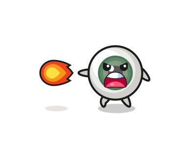 cute eyeball mascot is shooting fire power , cute design