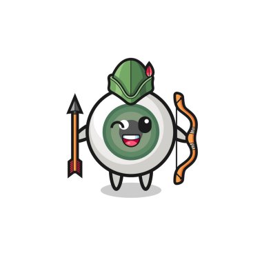 eyeball cartoon as medieval archer mascot , cute design