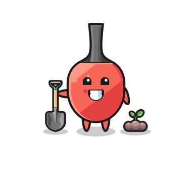 cute table tennis racket cartoon is planting a tree seed , cute design