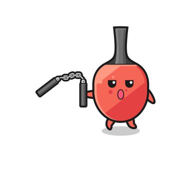 cartoon of table tennis racket using nunchaku , cute design