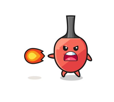 cute table tennis racket mascot is shooting fire power , cute design