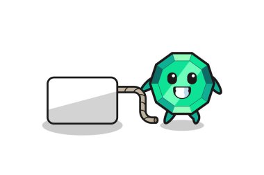 emerald gemstone cartoon is pulling a banner , cute design