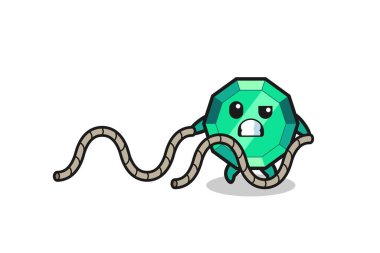 illustration of emerald gemstone doing battle rope workout , cute design