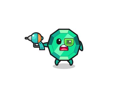 cute emerald gemstone holding a future gun , cute design