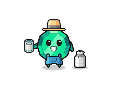 emerald gemstone cartoon as the dairy farmer , cute design