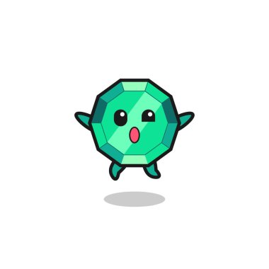 emerald gemstone character is jumping gesture , cute design