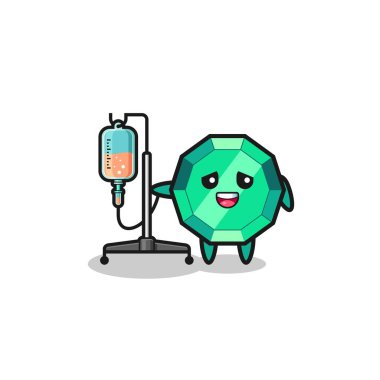 cute emerald gemstone character standing with infusion pole , cute design