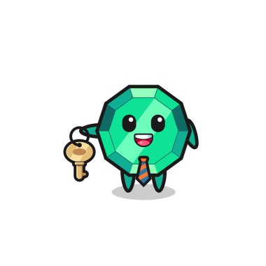 cute emerald gemstone as a real estate agent mascot , cute design