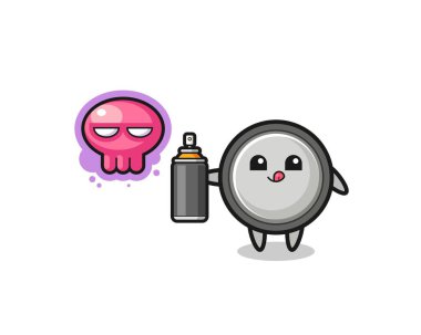 button cell cartoon make a graffiti with a spray paint , cute design