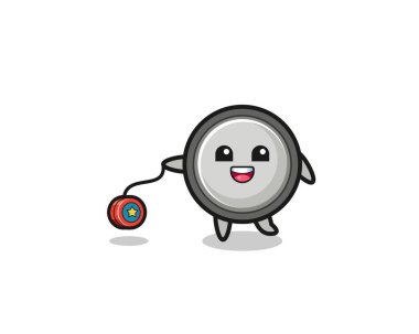 cartoon of cute button cell playing a yoyo , cute design