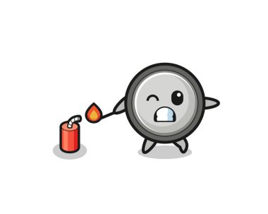button cell mascot illustration playing firecracker , cute design