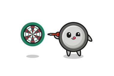cute button cell is playing dart , cute design
