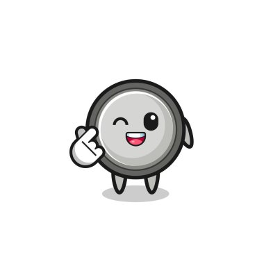button cell character doing Korean finger heart , cute design