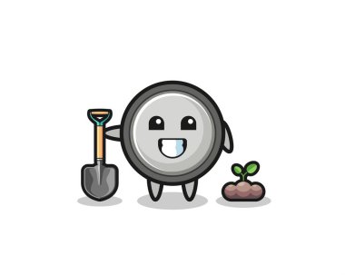 cute button cell cartoon is planting a tree seed , cute design