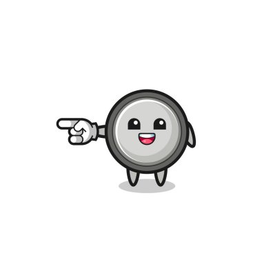 button cell cartoon with pointing left gesture , cute design